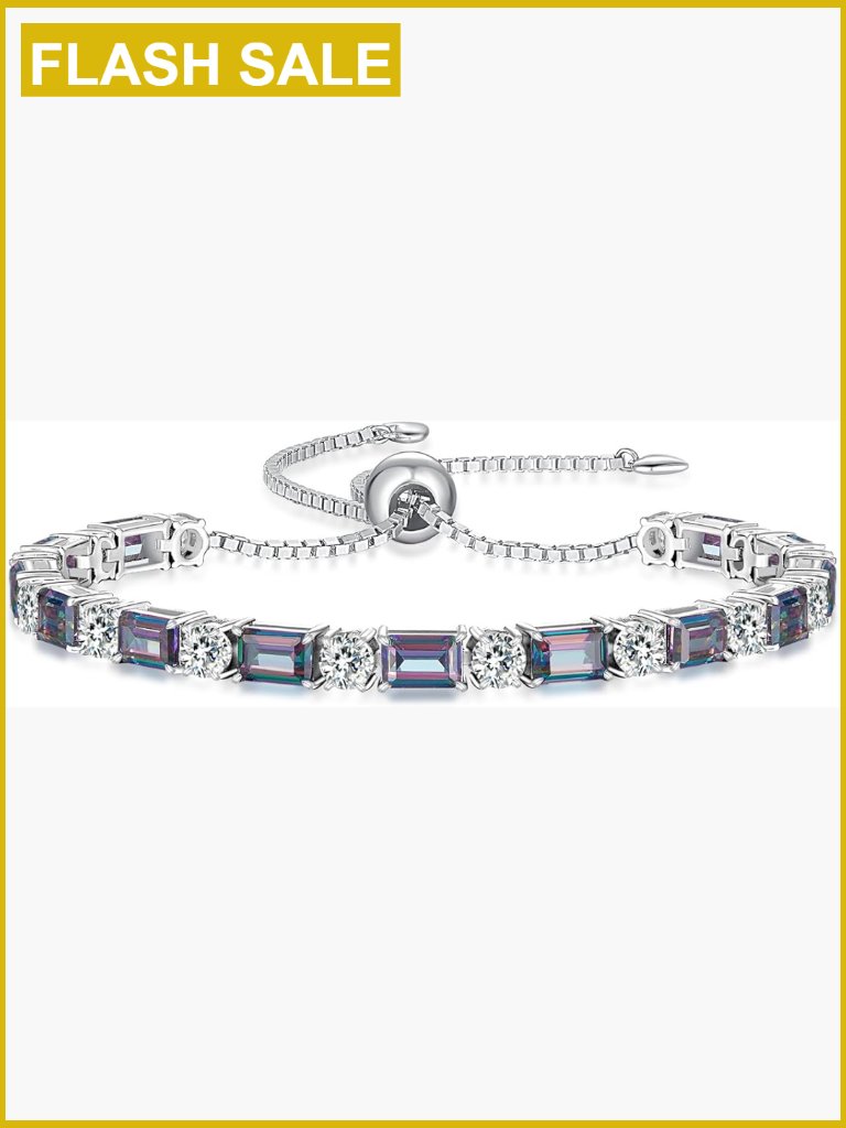 Adjustable Birthstone Tennis Bracelet Sterling Silver White Gold Filled